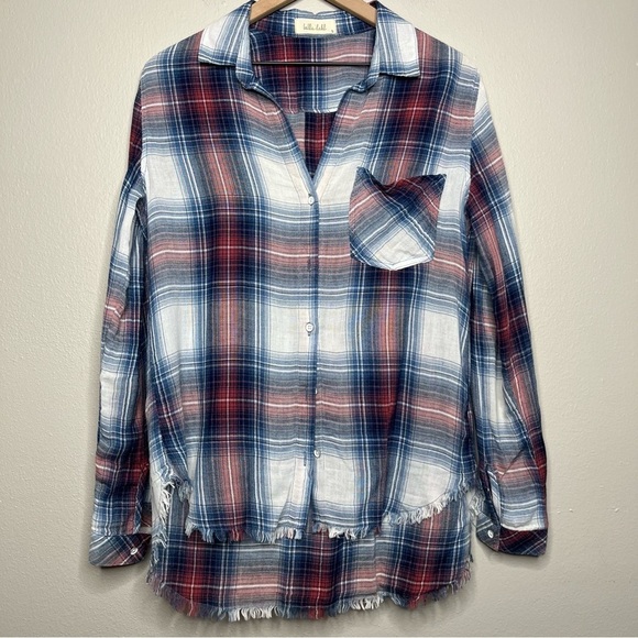 Bella Dahl Women Button‎ Down Shirt Small Lightweight Plaid Frayed him July 4 - Picture 1 of 11